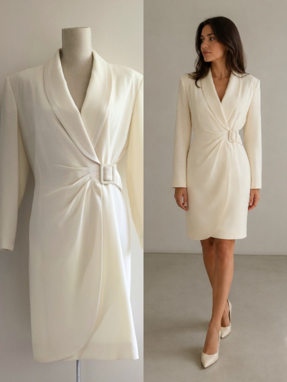 Vintage Jones New York Long-Sleeve Wrap Suiting Tailored Dress With Buckle